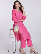 Pink Kubra Dyed Cotton Kurti & Pant Set
