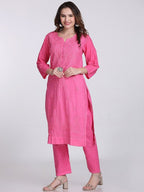 Pink Kubra Dyed Cotton Kurti & Pant Set