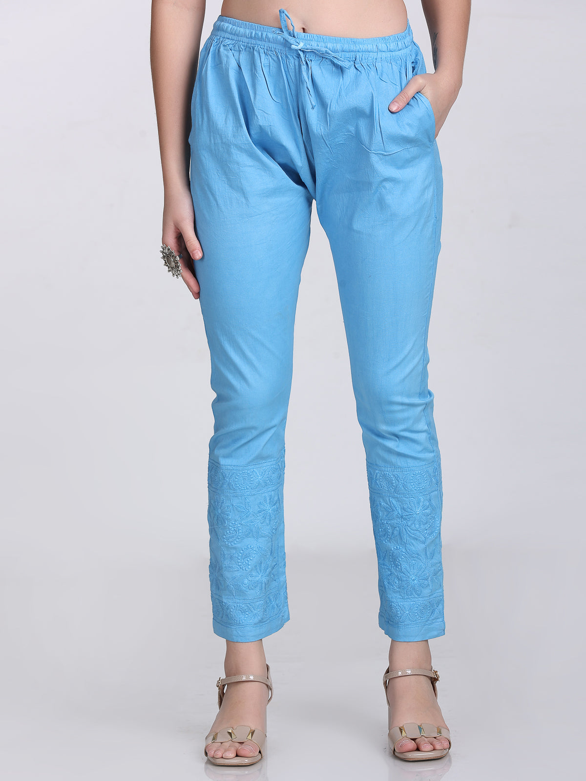 Powder Blue Kubra Dyed Cotton Kurti & Pant Set