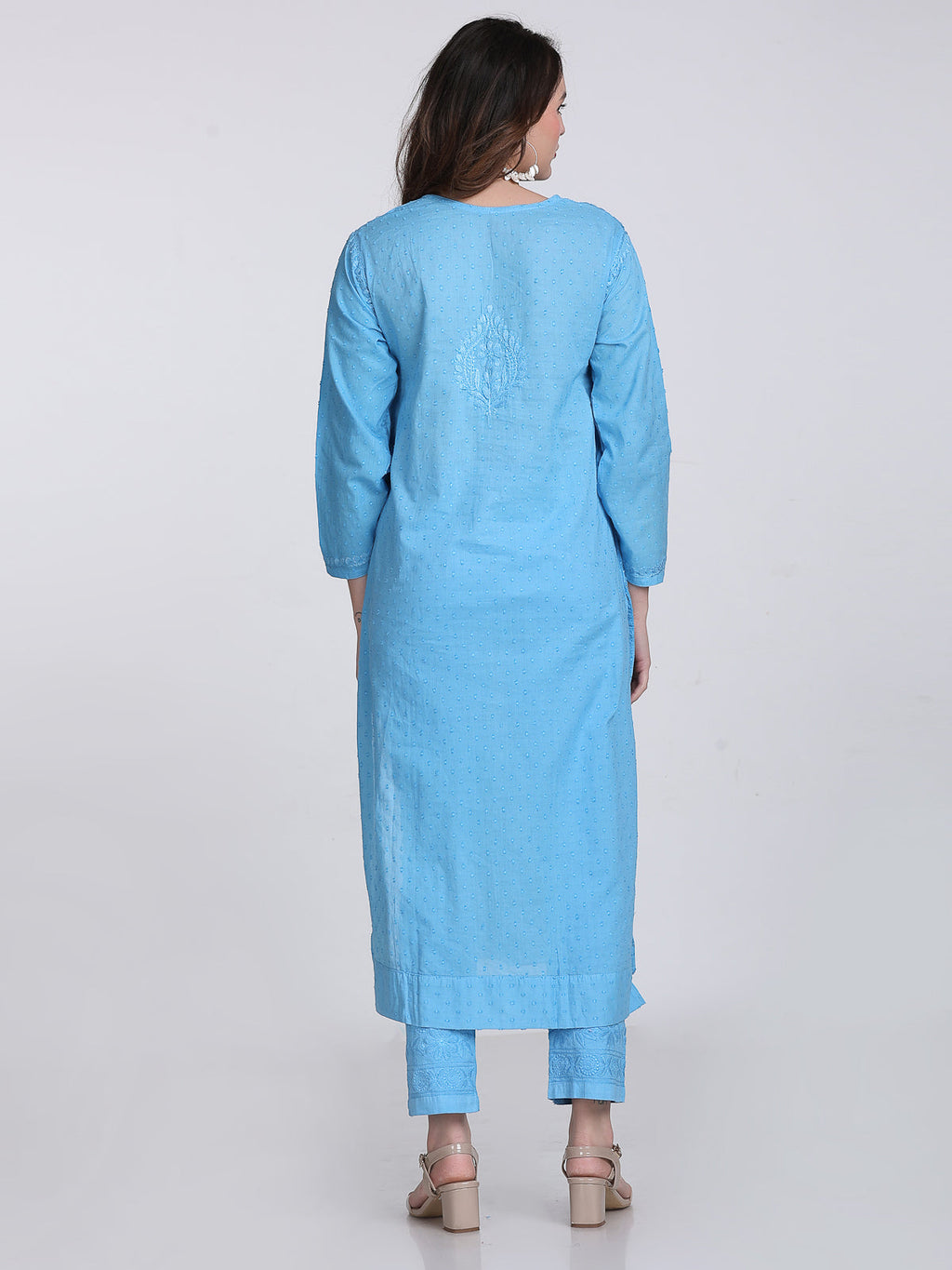 Powder Blue Kubra Dyed Cotton Kurti & Pant Set