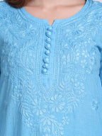 Powder Blue Kubra Dyed Cotton Kurti & Pant Set