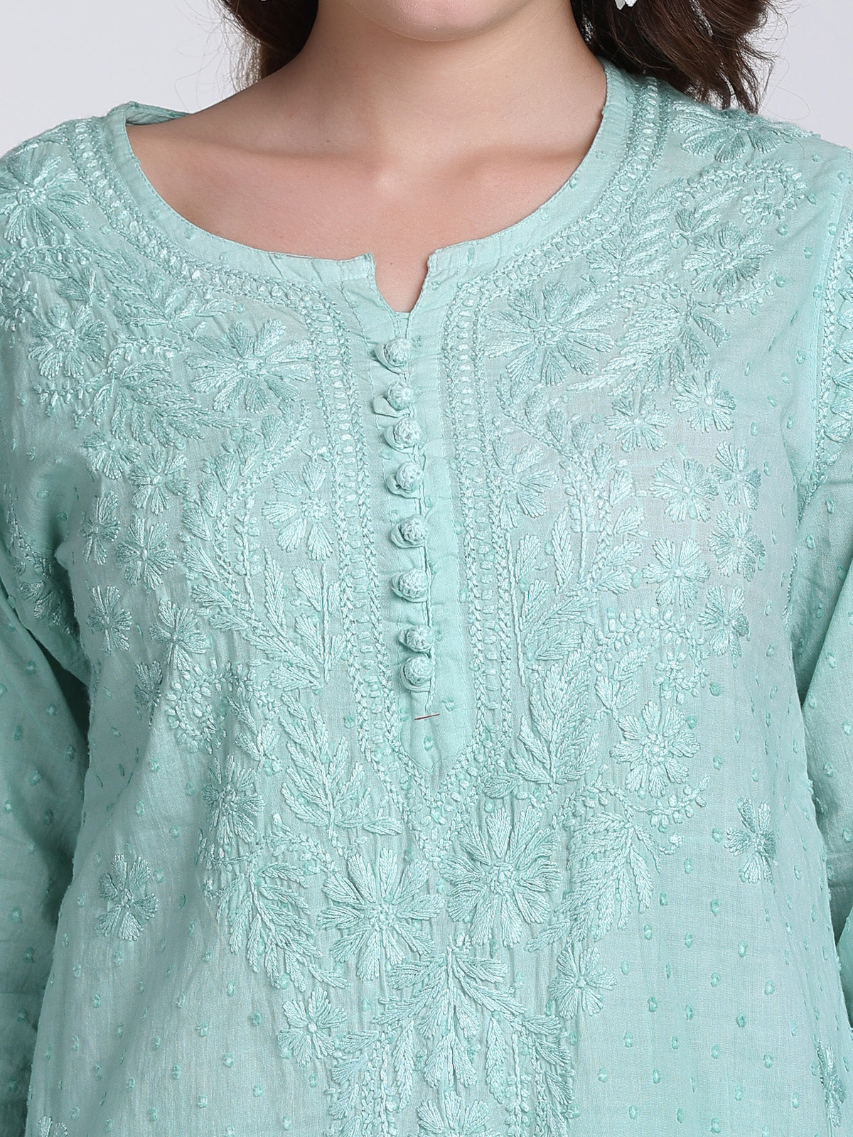 Turquoise Kubra Dyed Cotton Kurti & Pant Set