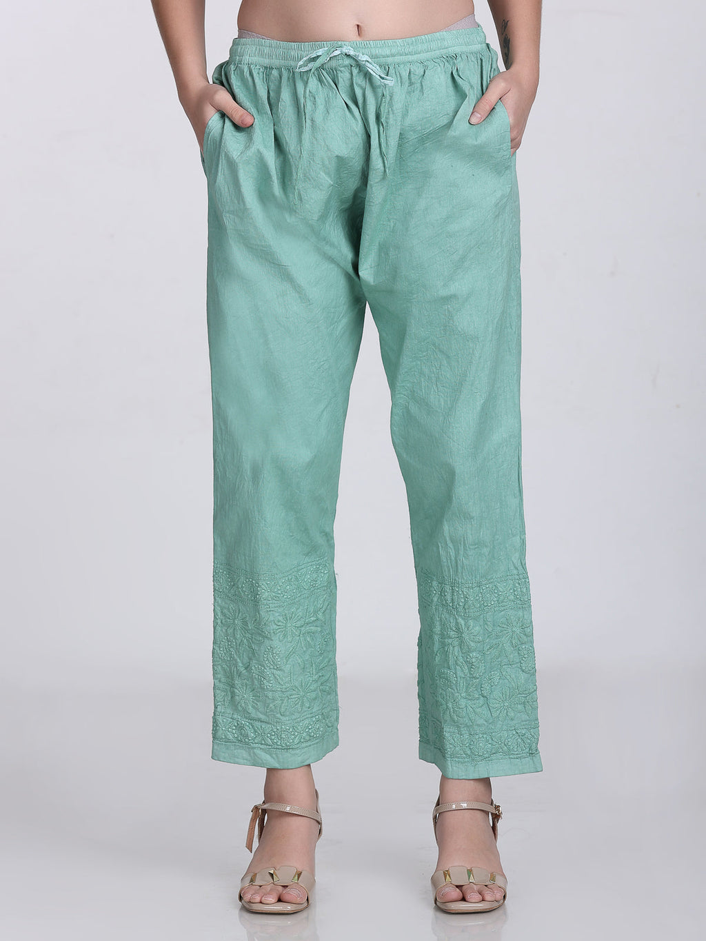 Turquoise Kubra Dyed Cotton Kurti & Pant Set