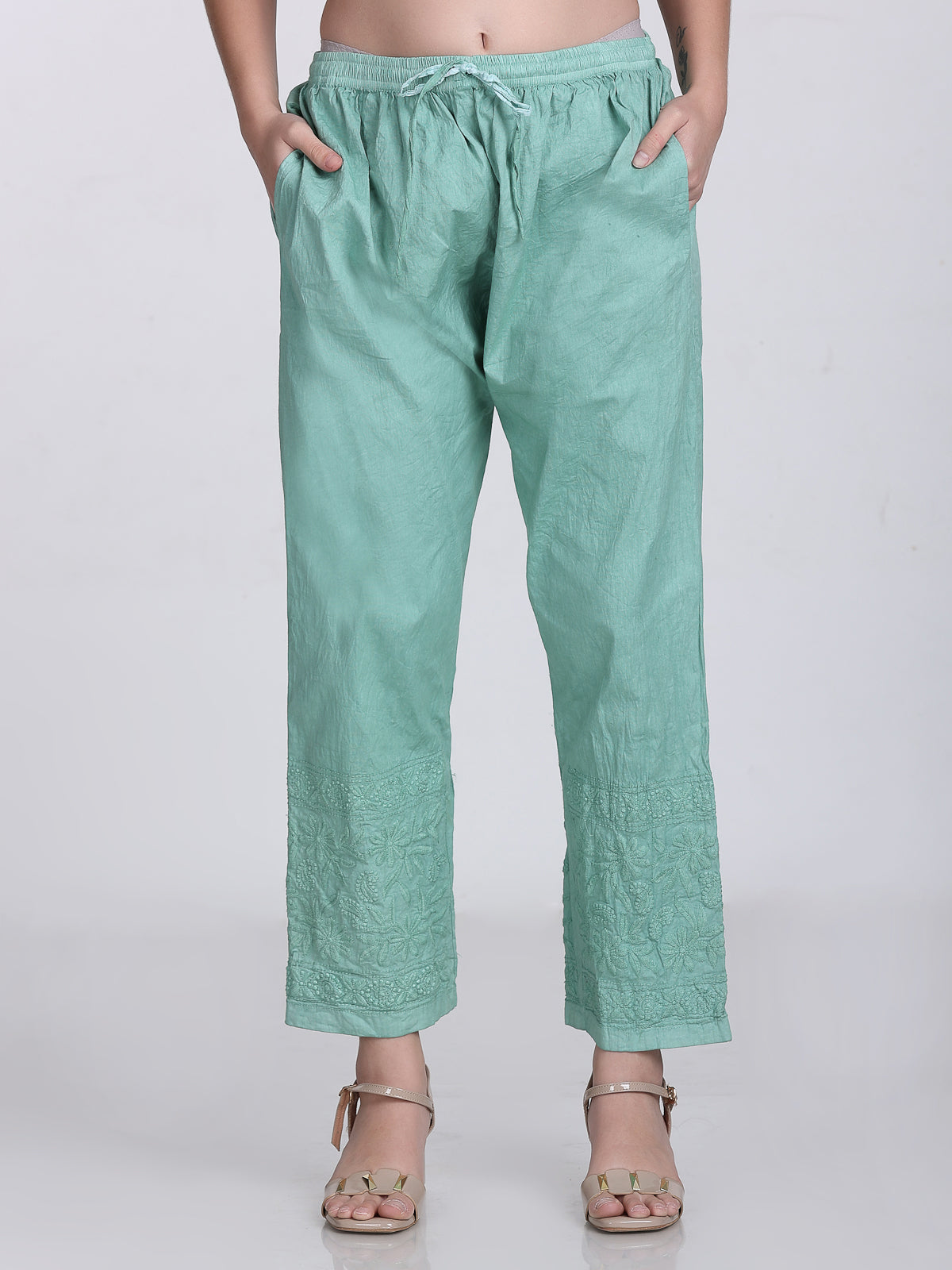 Turquoise Kubra Dyed Cotton Kurti & Pant Set