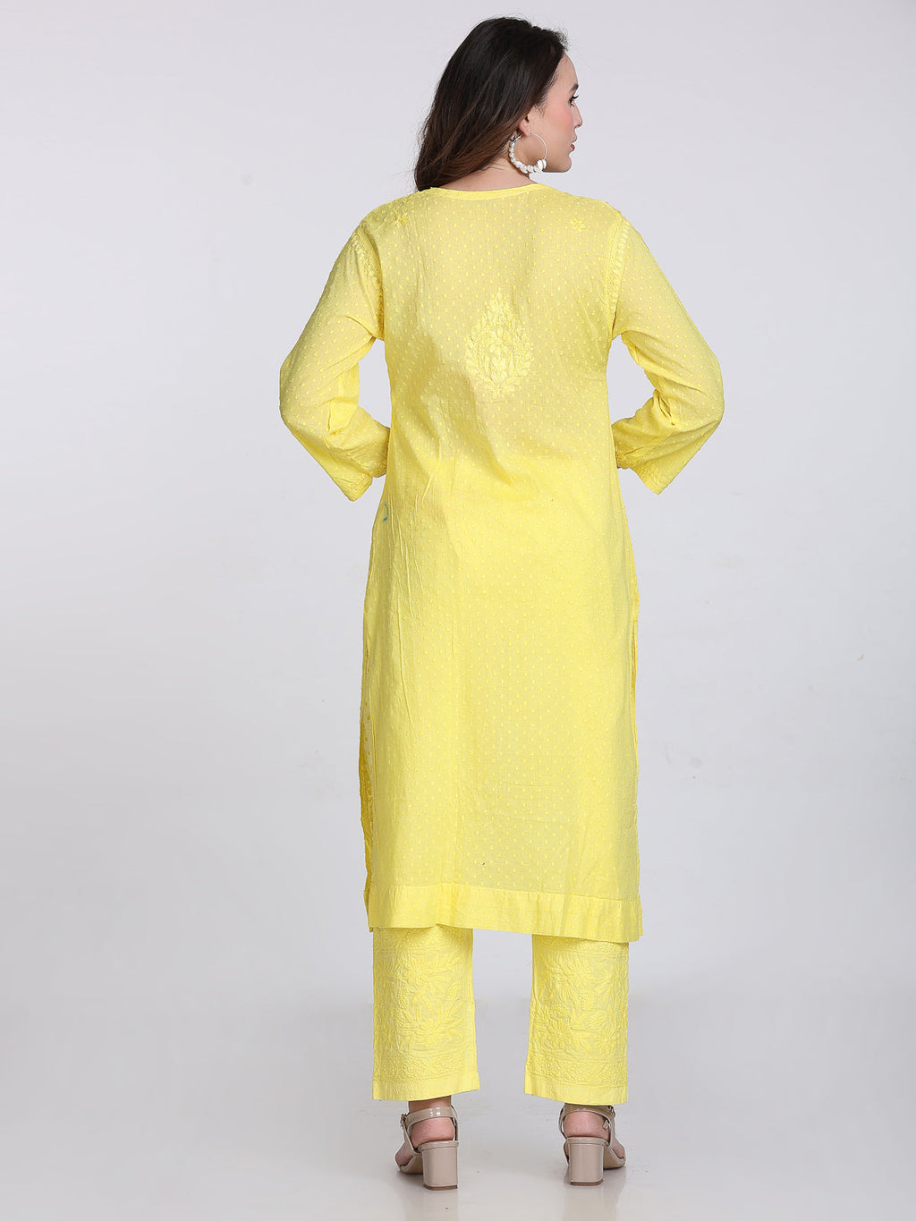 Yellow Kubra Dyed Cotton Kurti & Pant Set