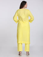 Yellow Kubra Dyed Cotton Kurti & Pant Set