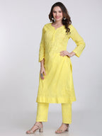 Yellow Kubra Dyed Cotton Kurti & Pant Set
