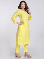 Yellow Kubra Dyed Cotton Kurti & Pant Set