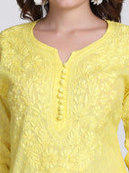 Yellow Kubra Dyed Cotton Kurti & Pant Set