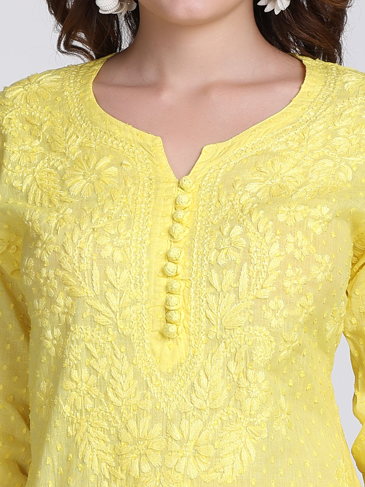 Yellow Kubra Dyed Cotton Kurti & Pant Set
