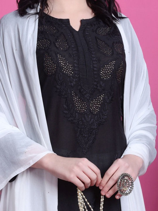 Black Yumna Dyed Chanderi Kurti With Mukesh Work