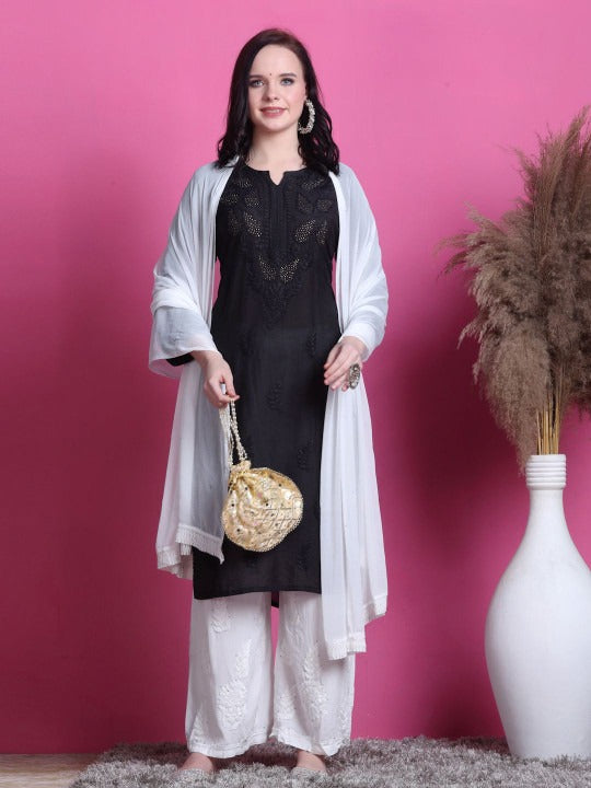 Black Yumna Dyed Chanderi Kurti With Mukesh Work