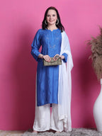 Blue Yumna Dyed Chanderi Kurti With Mukesh Work