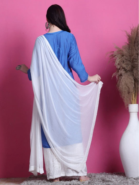 Blue Yumna Dyed Chanderi Kurti With Mukesh Work