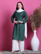 Bottle Green Yumna Dyed Chanderi Kurti With Mukesh Work