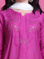 Pink Yumna Dyed Chanderi Kurti With Mukesh Work