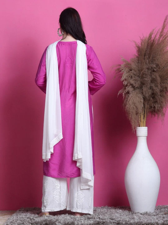 Pink Yumna Dyed Chanderi Kurti With Mukesh Work