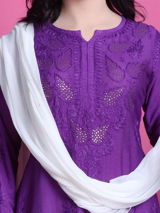 Purple Yumna Dyed Chanderi Kurti With Mukesh Work