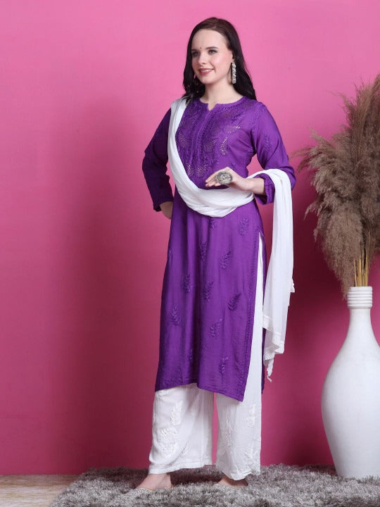 Purple Yumna Dyed Chanderi Kurti With Mukesh Work