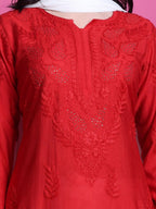 Red Yumna Dyed Chanderi Kurti With Mukesh Work