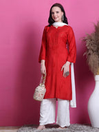 Red Yumna Dyed Chanderi Kurti With Mukesh Work