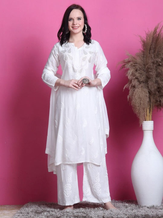 White Yumna Dyed Chanderi Kurti With Mukesh Work