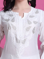 White Yumna Dyed Chanderi Kurti With Mukesh Work