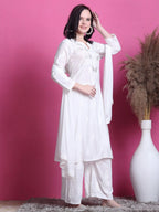 White Yumna Dyed Chanderi Kurti With Mukesh Work