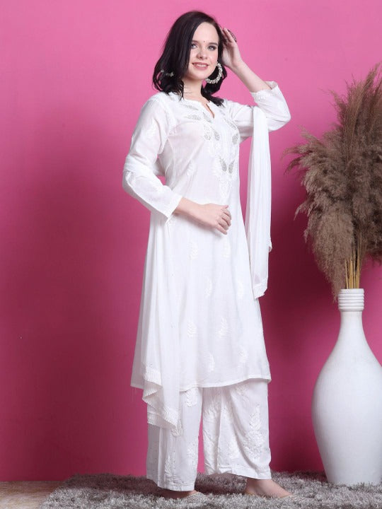 White Yumna Dyed Chanderi Kurti With Mukesh Work