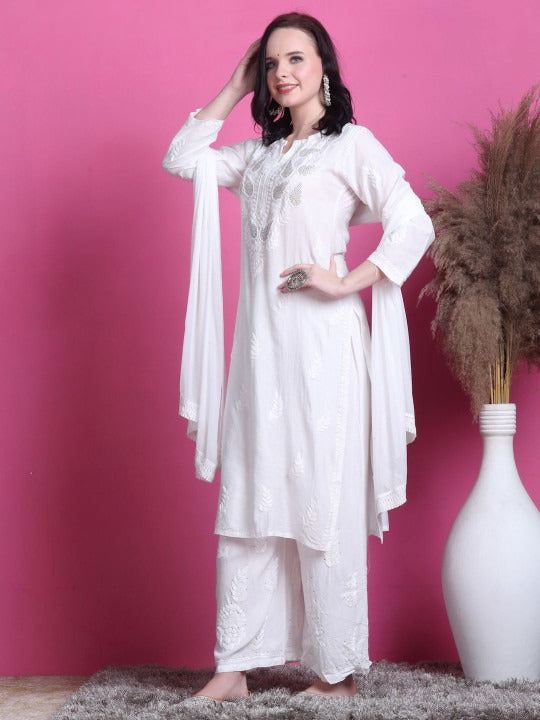 White Yumna Dyed Chanderi Kurti With Mukesh Work