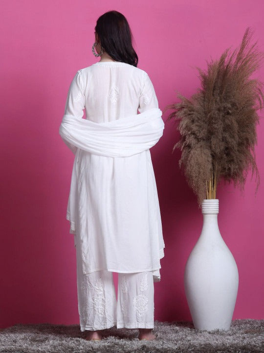 White Yumna Dyed Chanderi Kurti With Mukesh Work