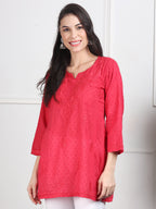 Magenta Nuzhat Dyed Short Cotton Top/Kurti