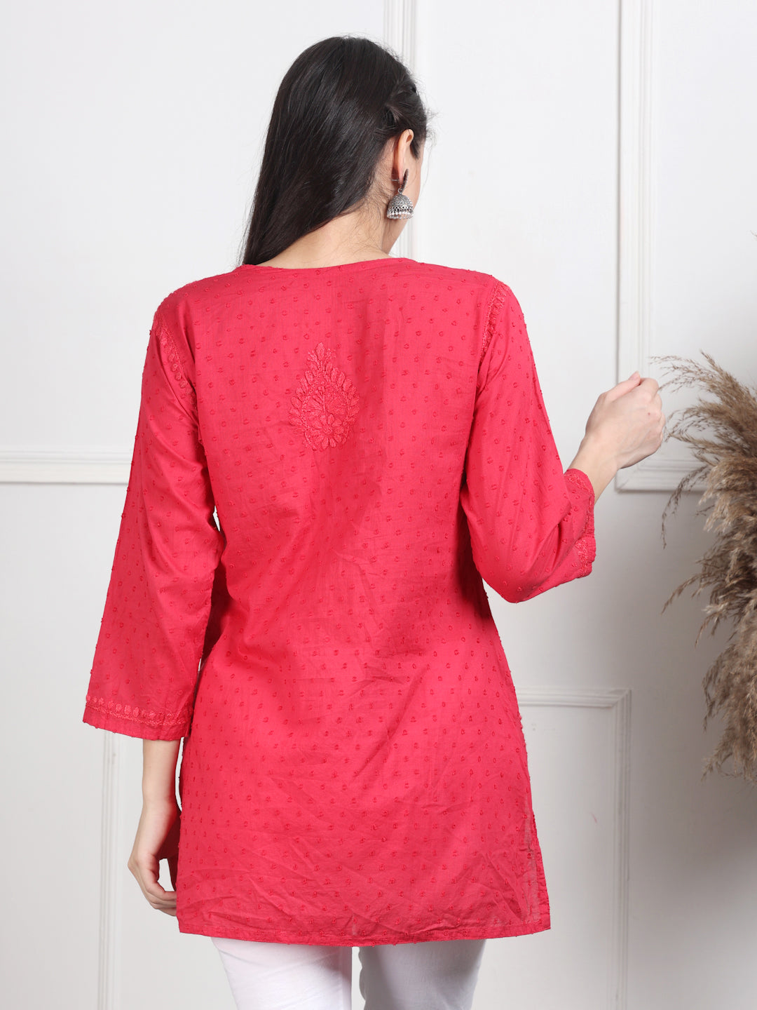 Magenta Nuzhat Dyed Short Cotton Top/Kurti