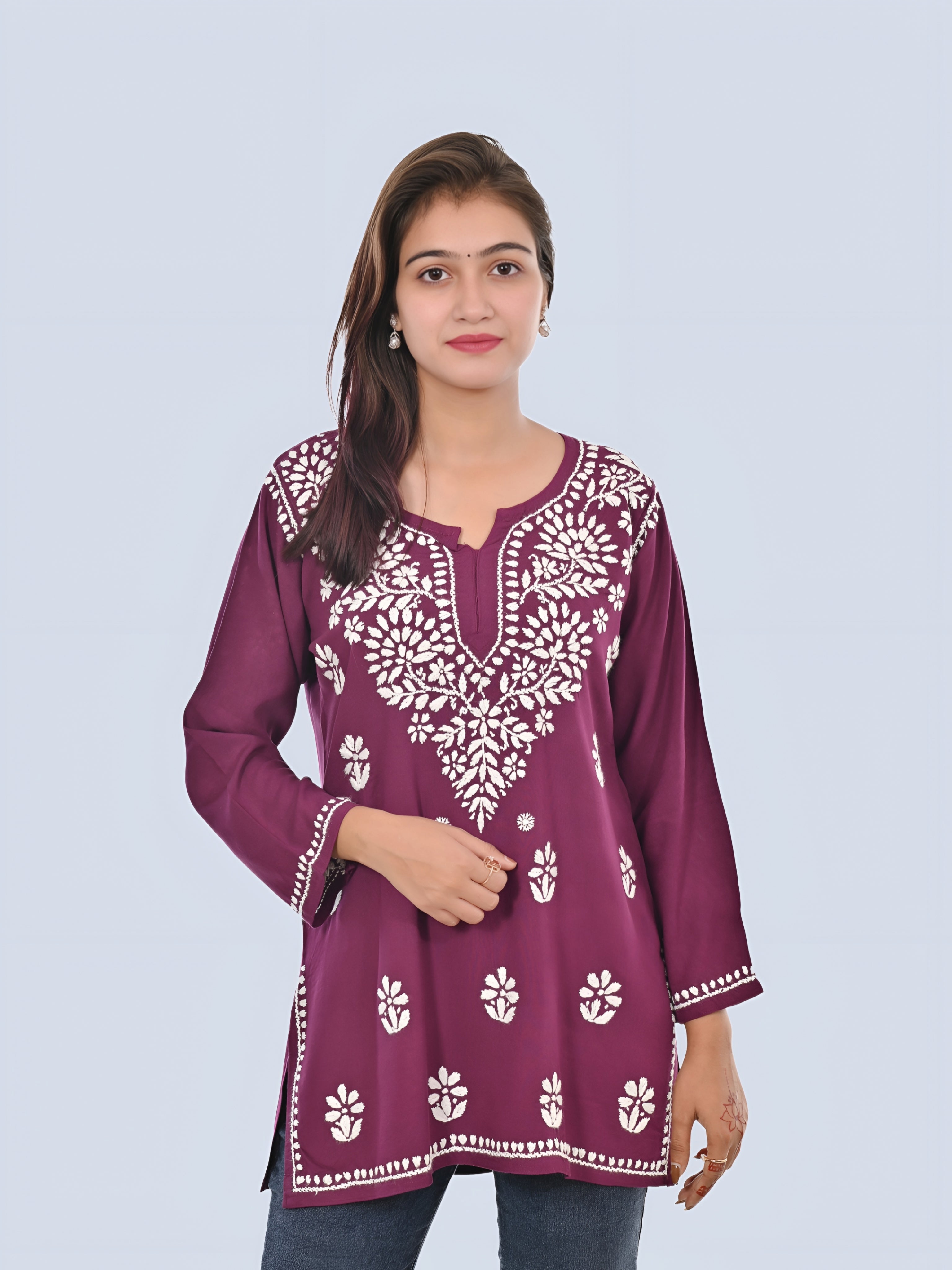 Wine  Rayon Short Top - Comfortable, Breathable Perfect for Every Occasion by malabis