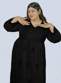 Black Noreen Plus Size Cotton Chikankari Gown