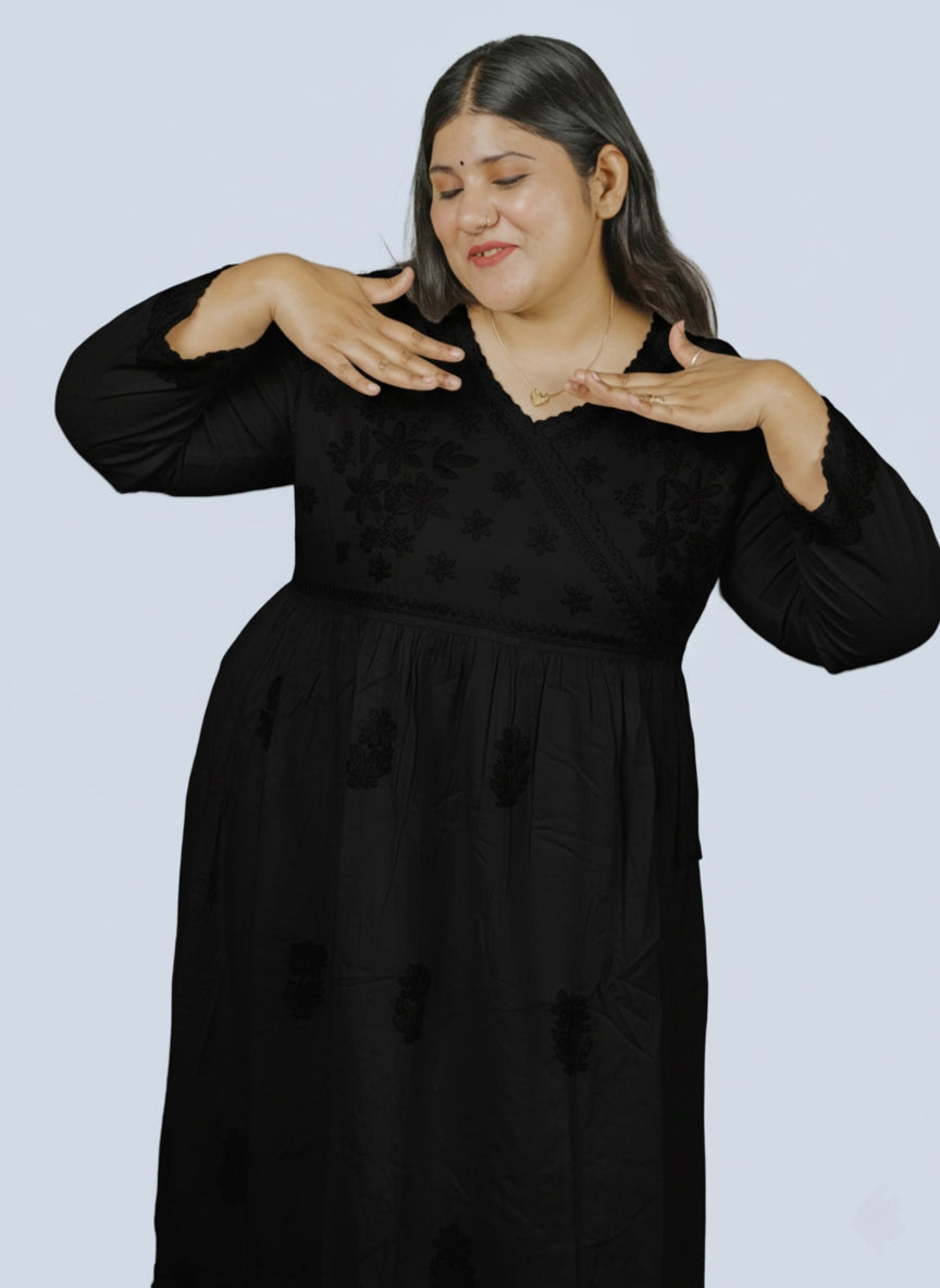 Black Noreen Plus Size Cotton Chikankari Gown