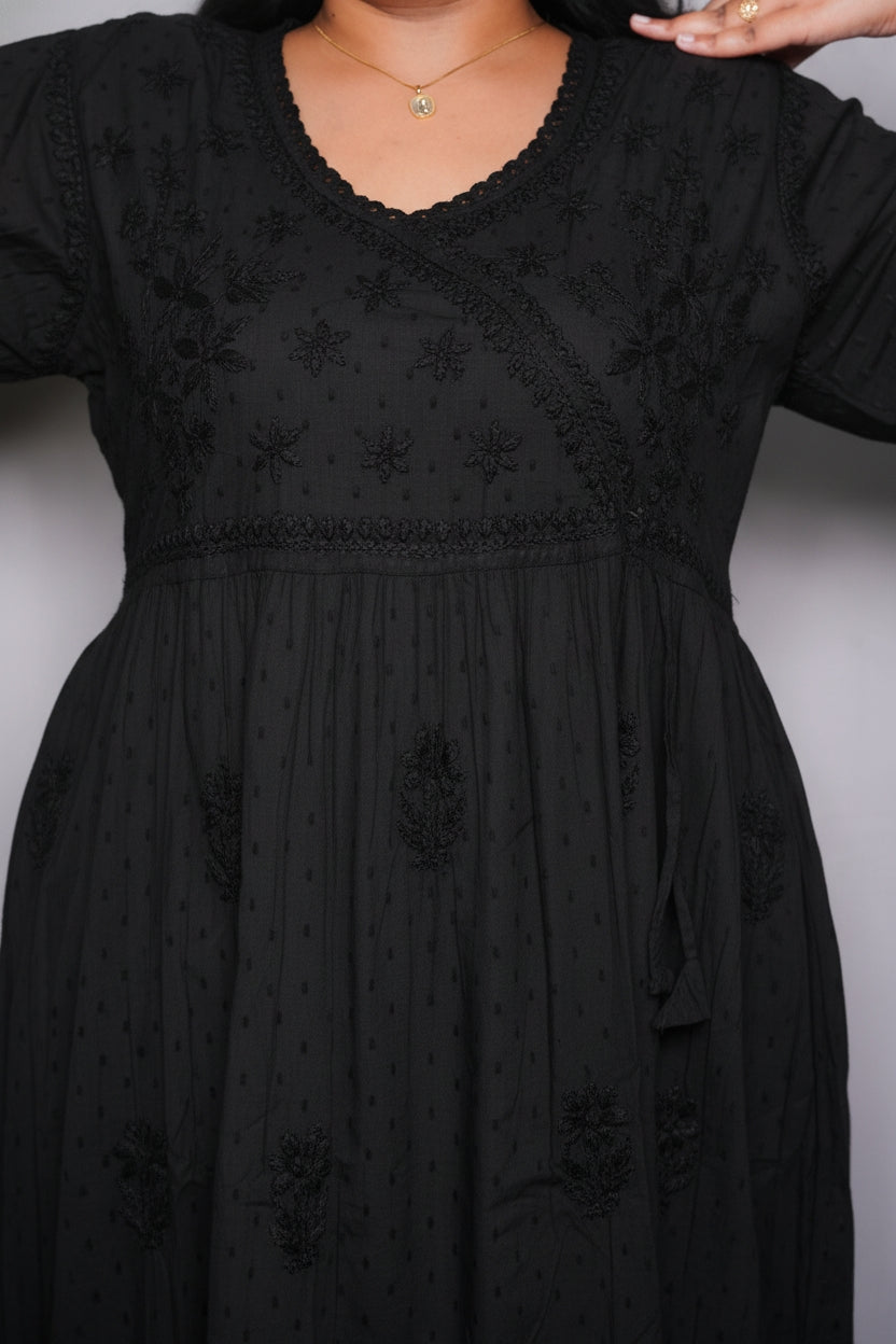 Black Noreen Plus Size Cotton Chikankari Gown