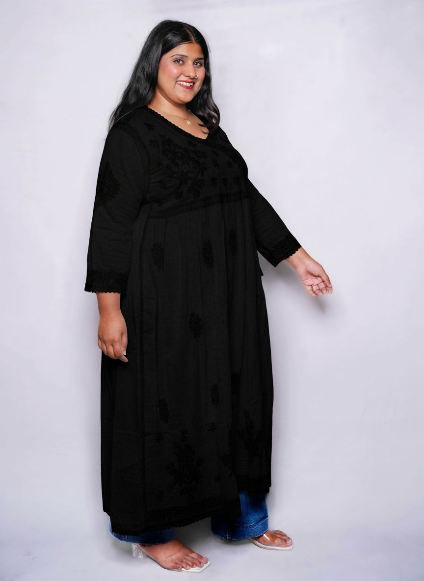 Black Noreen Plus Size Cotton Chikankari Gown