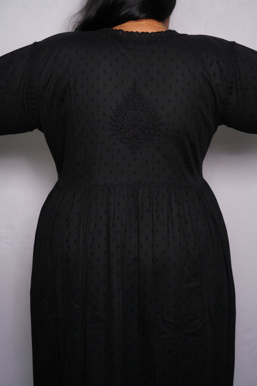 Black Noreen Plus Size Cotton Chikankari Gown