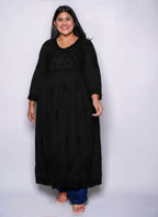 Black Noreen Plus Size Cotton Chikankari Gown