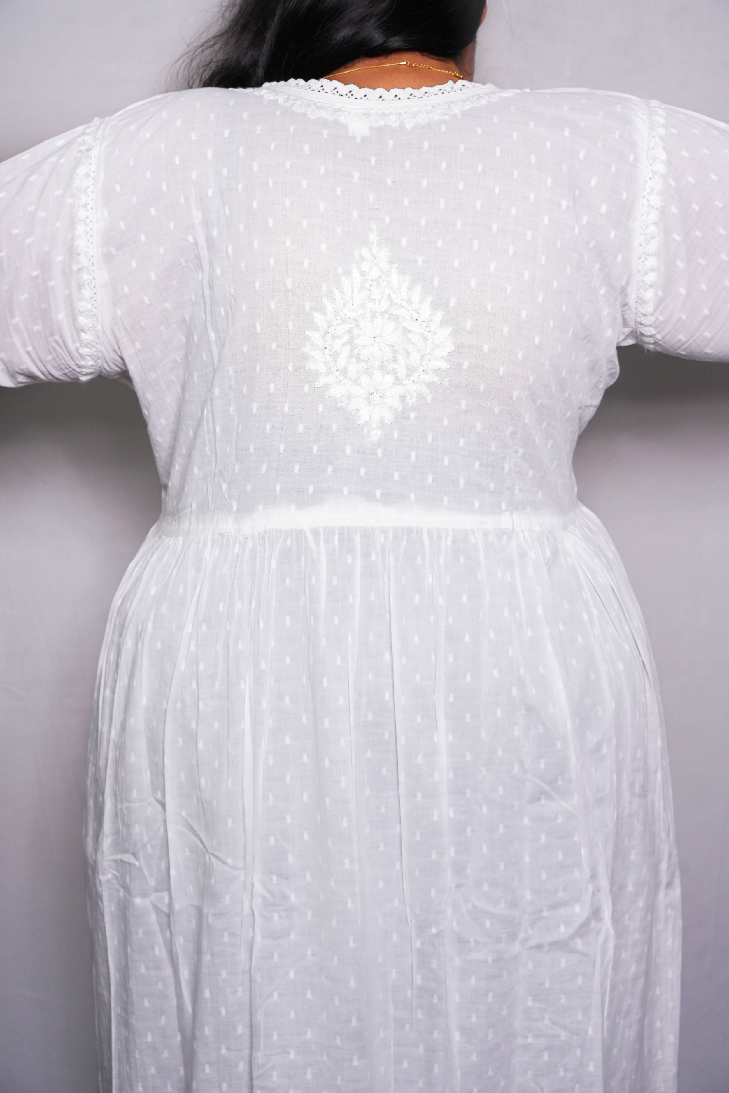 White Noreen Plus Size Cotton Chikankari Gown