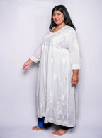 White Noreen Plus Size Cotton Chikankari Gown