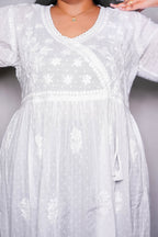 White Noreen Plus Size Cotton Chikankari Gown