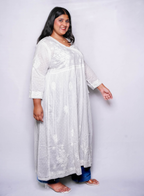 White Noreen Plus Size Cotton Chikankari Gown