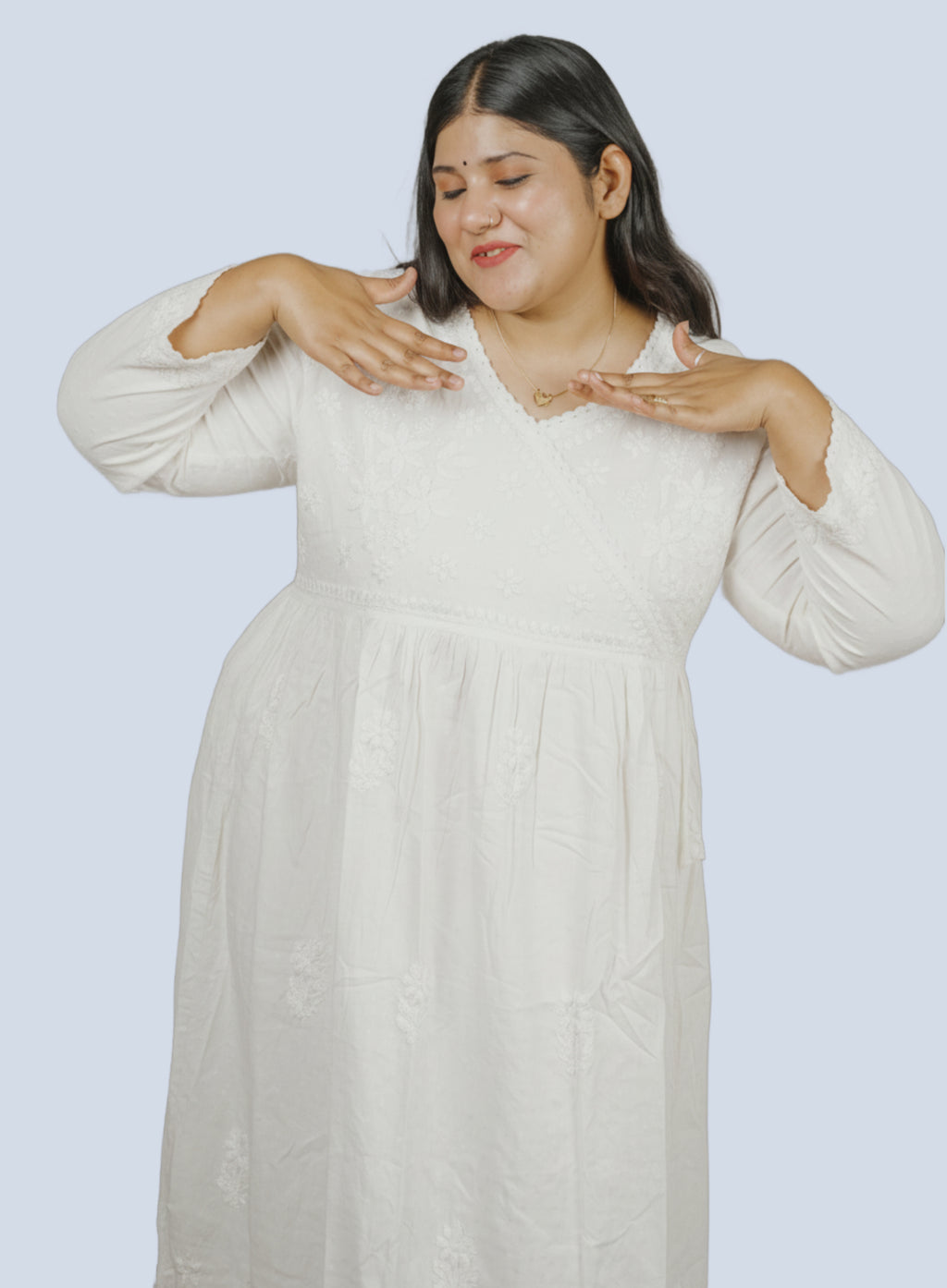 White Noreen Plus Size Cotton Chikankari Gown