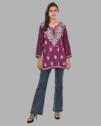 Wine  Rayon Short Top - Comfortable, Breathable Perfect for Every Occasion by malabis