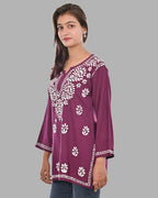 Wine  Rayon Short Top - Comfortable, Breathable Perfect for Every Occasion by malabis