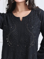 Black Saliha 3D Rayon Chikankari Kurti with Muquesh Work
