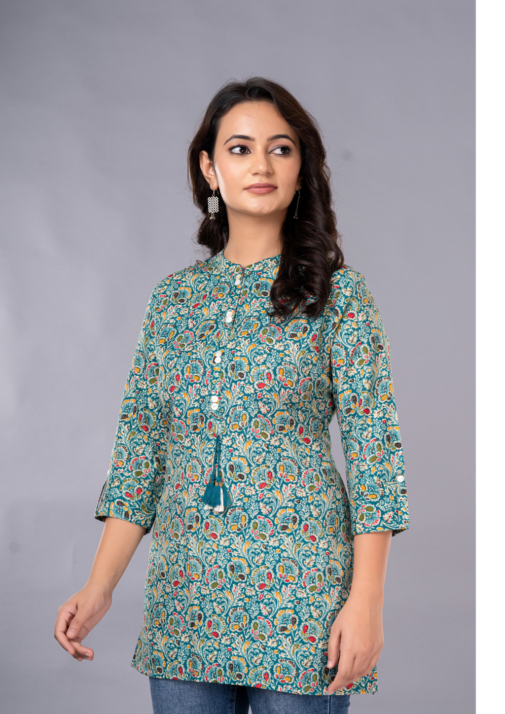 Light Green Aarzo Printed Short Cotton Kurti