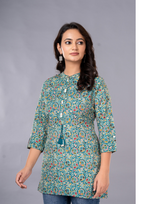 Light Green Aarzo Printed Short Cotton Kurti